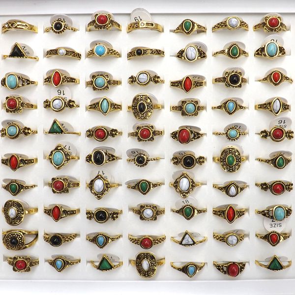 

50pcs Tibetan Vintage Style Rings Semi Precious Stone Rings For Women High Quality