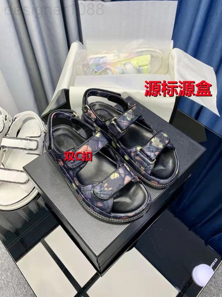 

sandals designer small fragrance magic sticker sandals for women 2022 summer versatile flat bottom thick black and white graffiti rainbow ro