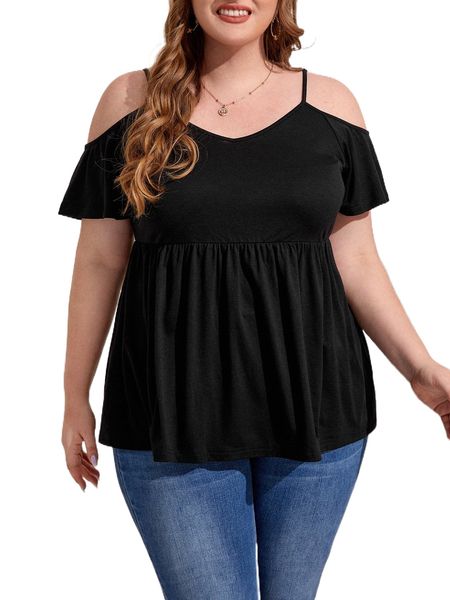 

emery rose plus cold shoulder peplum tee o8wy#, Black