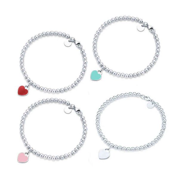 

t family bracelet classic heart-shaped red pink blue pendant 4mm round bead with beaded bracelet for girlfriend on tanabata festival, Black