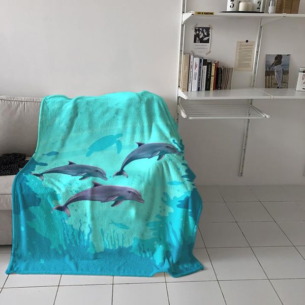Одеяла спальня теплый мультфильм океан дельфин диван бросок детский детский мягкий самолет портативный одеял