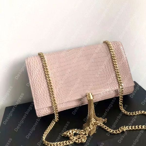 bolsa kate de corrente média Bolsas de ombro de grife Bolsa de borla Jacaré bolsa tiracolo feminina com aba Couro Bolsa de luxo Mensageiro Fecho magnético Metal dourado