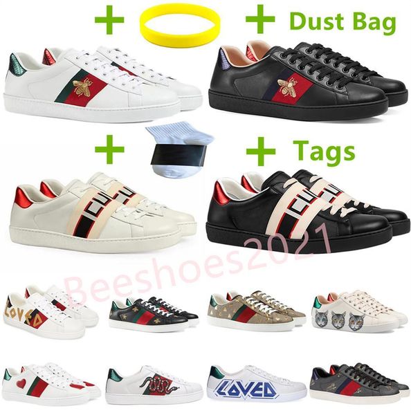 

mens italy bee walking casual shoes women flat leather shoe tiger green red stripes embroidered couples trainers des chaussure, Black