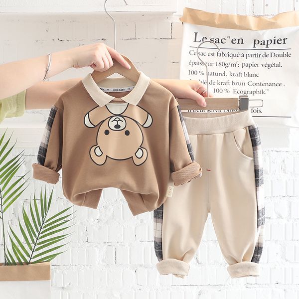 

Spring Autumn Baby Clothing Set Long Sleeve Baby Boys Set Children Bear Sweatshirts Pant Baby Boy Clothing Sport Kid Clothes Suit, Light brown