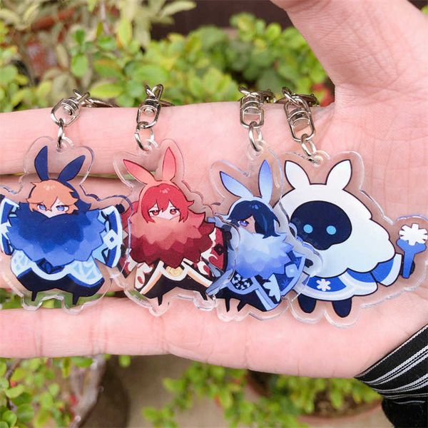 

keychains anime genshin impact keychain abyss mage kaeya alberch tartaglia diluc accessories key chain backpack pendant prop badge, Silver