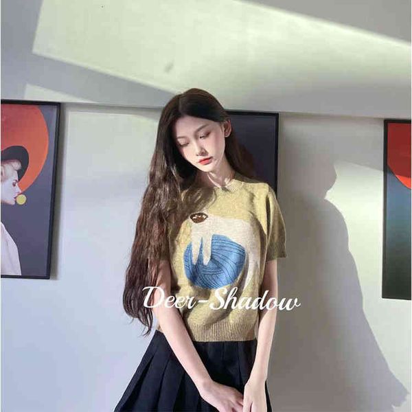 

women's knits & tees xiaohe early autumn super soft waxy wool cashmere heavy industry jacquard children's fun cat medium sleeve ro, White