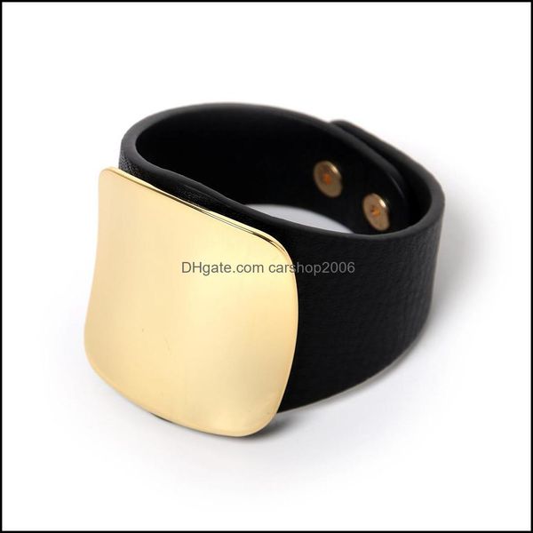 

bangle bracelets jewelry alloy leather fashion element metal piece bracelet personality wide side geometric square adjustable concealed buck, Black