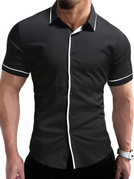 

men contrast binding button front shirt f2rg#, White;black