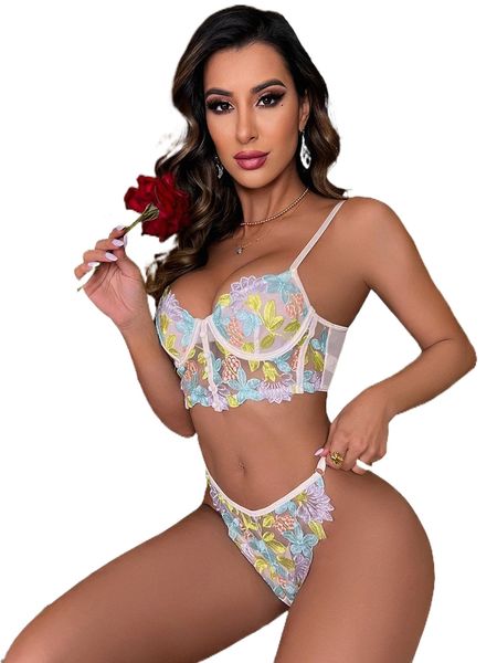 

embroidery mesh underwire lingerie set w0sq#, Black;red