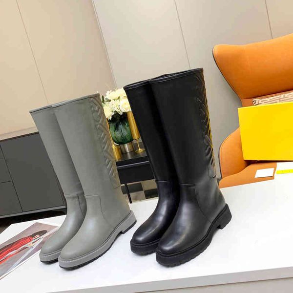 

leather boots women's high heels round head square winter series, Black