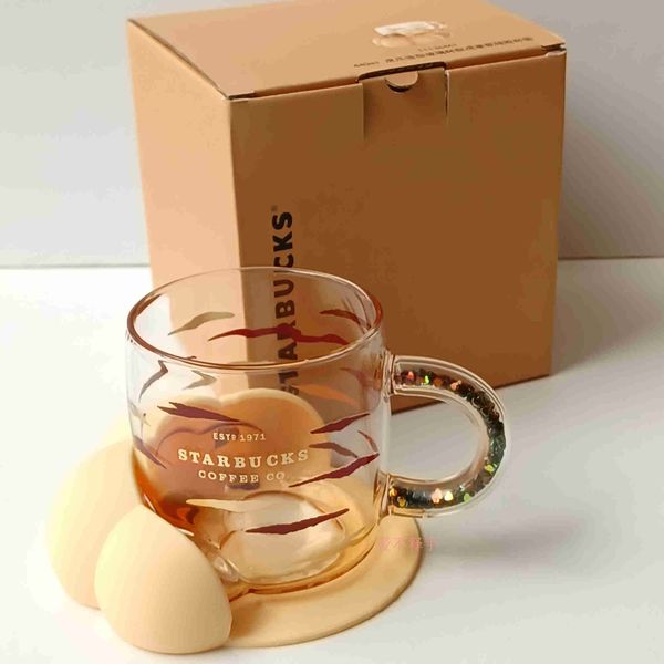 

starbucks 2022 new tiger cup claw shape glass with palm silicone coaster head limited