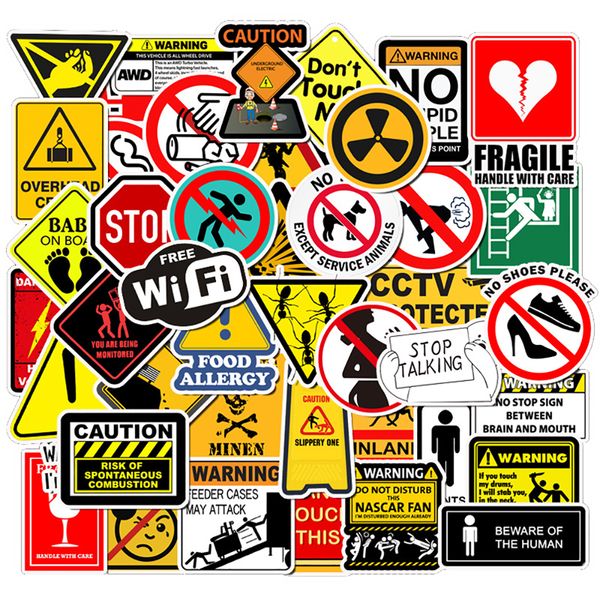 Novo Sexy 50pcs Aviso Perigo Banning Stickers Skateboard Fridge Guitar Laptop Motorcycle Travel Diy Kid Classic Toy Decals Cool Decals