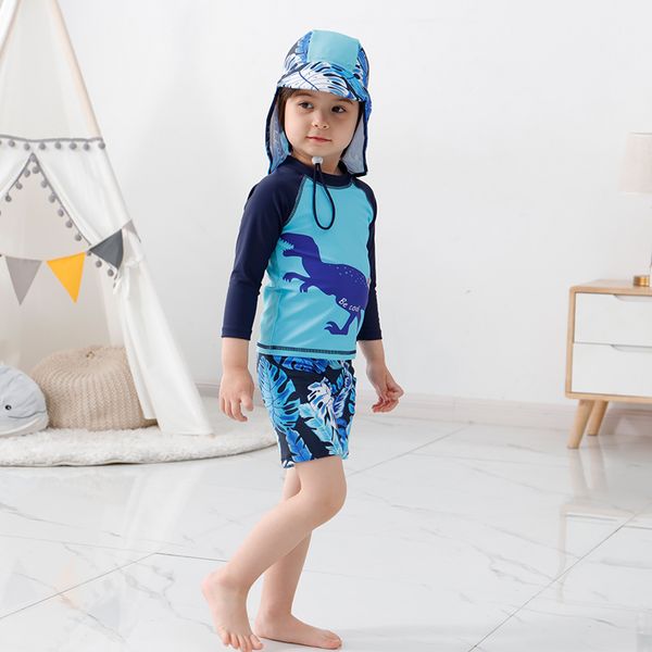 2 16 Y kinder Badeanzug Blau Dinosaurier 1PC Set Mit Bademode Kappe Jungen Schwimmen Anzug Kind Baby Beachwear sommer 220530