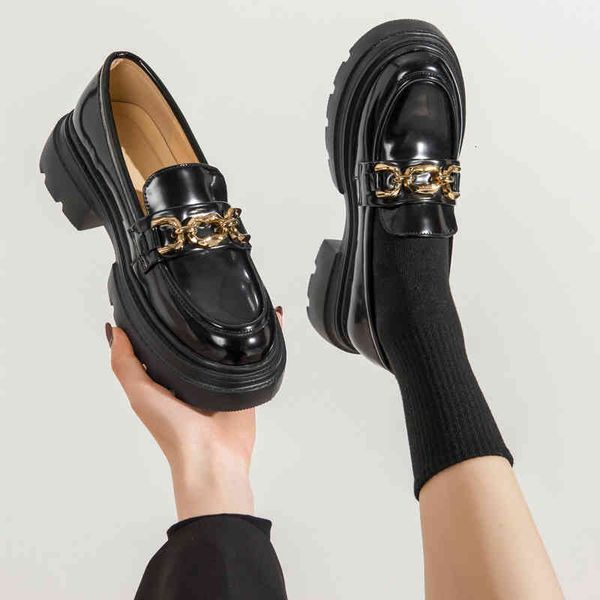 

dress shoes muffin thick soled leffer shoes women's spring simple and comfortable leather small college style jk single, Black