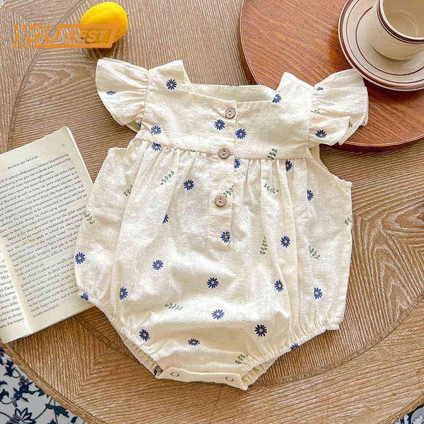 

new 2022 cute infant baby girls sleeveless printing jumpsuit summer newborn kids baby girls clothes rompers 0-3yrs g220521, Blue