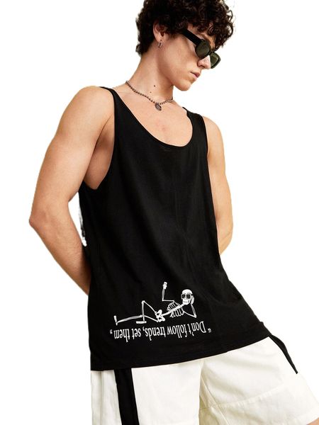 

x popinstadart men slogan & skeleton print tank j7wc#, White;black