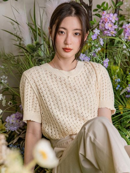 

dazy-less solid open knit 492h#, White;black