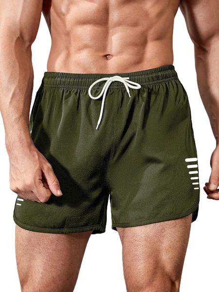 

men geo print drawstring waist sports shorts 322m#, White;black