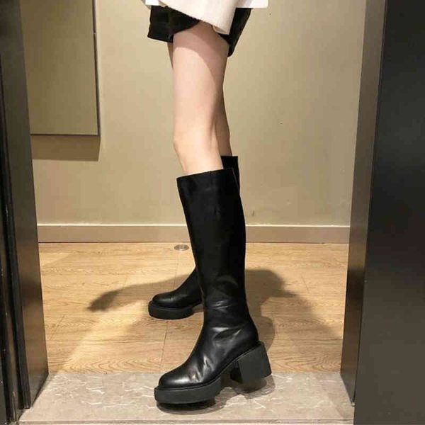 

mulheres na boots altura do joelho botas altas outono mulher plataforma de couro longas senhoras zip sapatos femininos moda 2pci 9mp3, Black