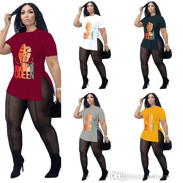 

designer womens larger clothing online pants set fashion queen printed t-shirt two piece jogger suit s-xxxxl, Black
