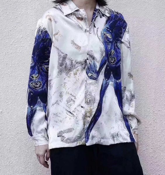 

original erd melancholy rich second generation 19fw don van v silk smurf male and female artist shirt, White
