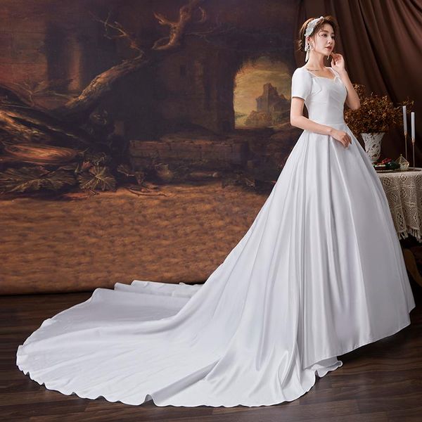 Outros vestidos de noiva Cetin Square Neck Sleeve Sleeve Dress Vestido de noiva elegante e mais tamanhos de marieeother