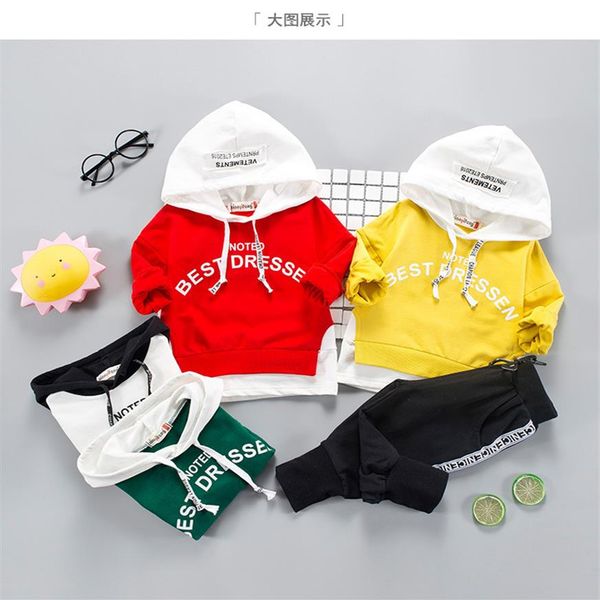 

boy clothing sets baby hooded sets infant letter hoodie kids designer clothes toddler boys splice outfits244h, White