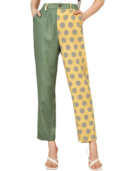 

x sabrine floral print two tone pants a2yk#, Black;white