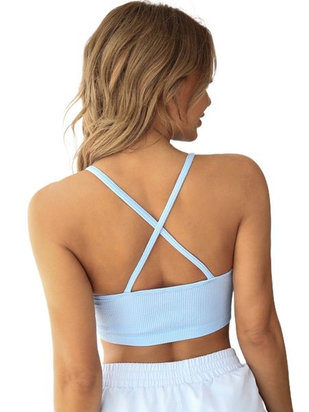 

medium support seamless criss cross sports bra i3wj#, Gray