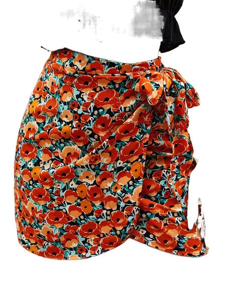 

allover floral knot side wrap skirt z8us#, Black