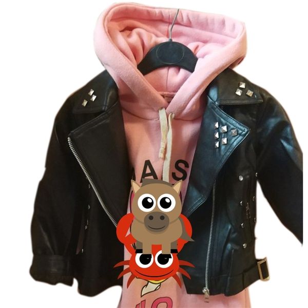 

girls leather jacket pu jacket for children 2-7 year old fashion leather motorcycle cool wild rivets metal rock england outwear lj201128, Blue;gray