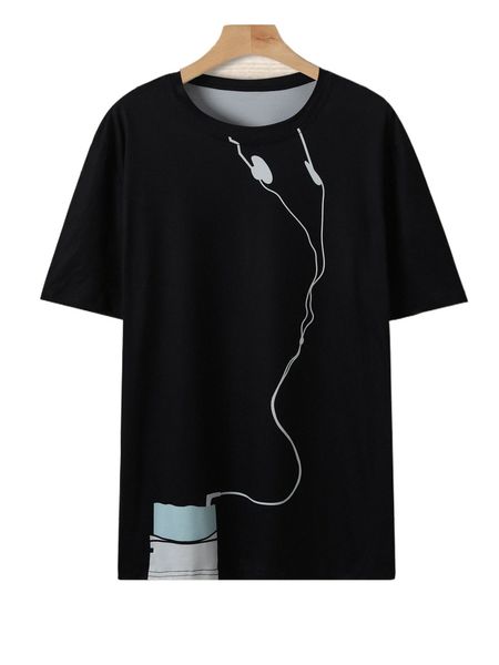 

men earphone print tee b1cg#, White;black