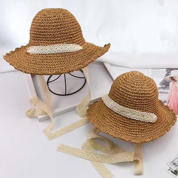 Широкие шляпы летняя детская соломенная шляпа родительский ребенок милый дикий пляж детский солнцезащитный крем солнцеза