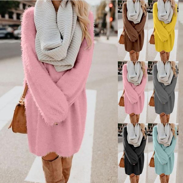 

casual dresses leosoxs 2022 autumn winter elegant fashion o neck women's dress causal loose solid plush long sleeve ladies plus size, Black;gray