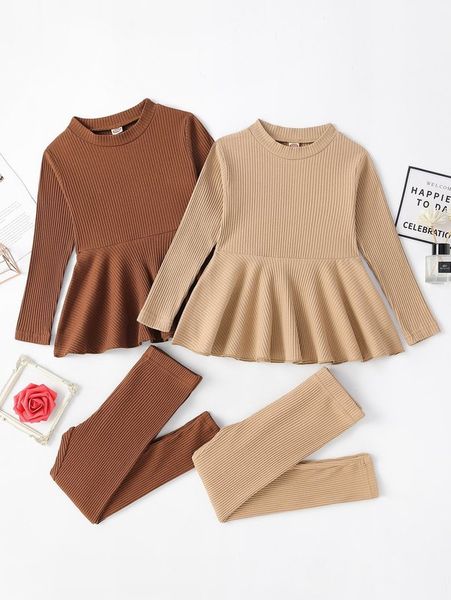 

toddler girls peplum hem 2pcs tee & 2pcs leggings she01, White