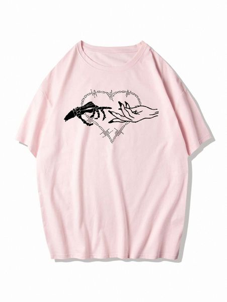 

romwe guys hand skeleton & heart print tee x6ni#, White;black