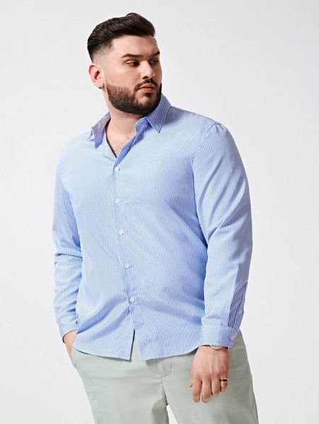 

extended sizes men striped print button front shirt k9l0#, White;black