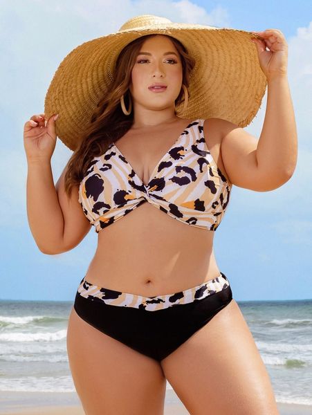 

plus leopard twist bikini swimsuit g1pk#, White;black