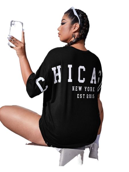 

plus letter graphic drop shoulder tee l5rt#, Black