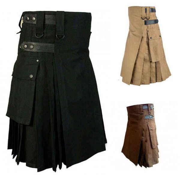 

fashion scottish men traditional kilt medieval metal vintage gothic punk pleated skirt halloween carnival cosplay comes l220714, Black;red
