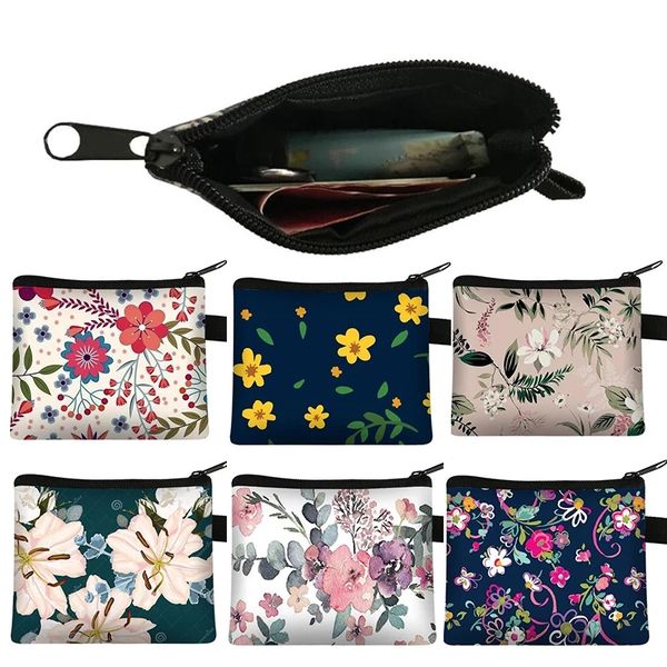 Kleine kosmetische Taschen floraler Plaid Print Sanitär Servietten Aufbewahrungstasche Mädchen Frauen Münzgeldkarte Eearphones Lippenstifthalter Beutel LX5195