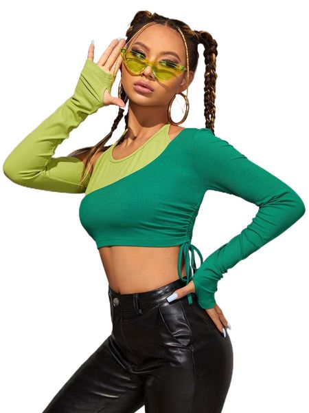 

two tone asymmetrical shoulder tee k8op#, White