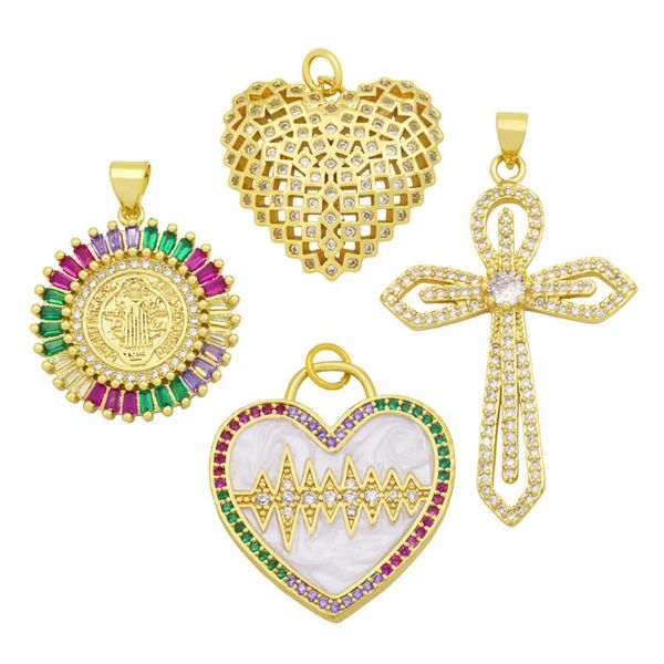 Anhänger Halsketten OCESRIO Big Trendy Gold Überzogene Kupfer Herz EKG Kreuz Kristall Anhänger Für Schmuck Machen CZ Erkenntnisse DIY PDTA509