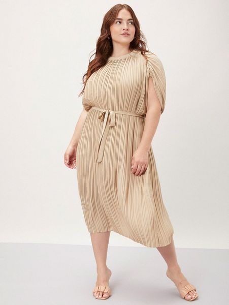 

motf premium plus pleated belted dress v9wc#, Black