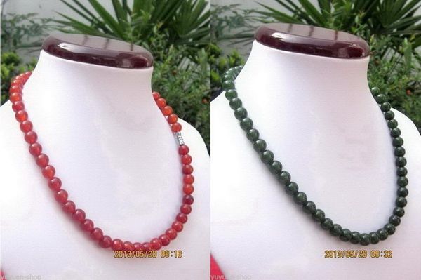 Подвесные ожерелья оптовые азиатские 100% натуральные темно -зеленые / красные нефритовые бусинки