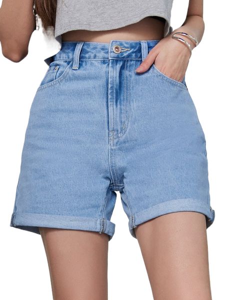 

dazy slant pockets rolled hem denim shorts v0dc#, White;black