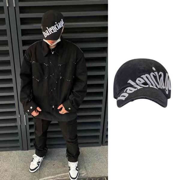 

balencaigass ball caps ball paris b letter printed paris style edition washed hole embroidered letter vibe wind sunscreen duck tongue, Blue;gray