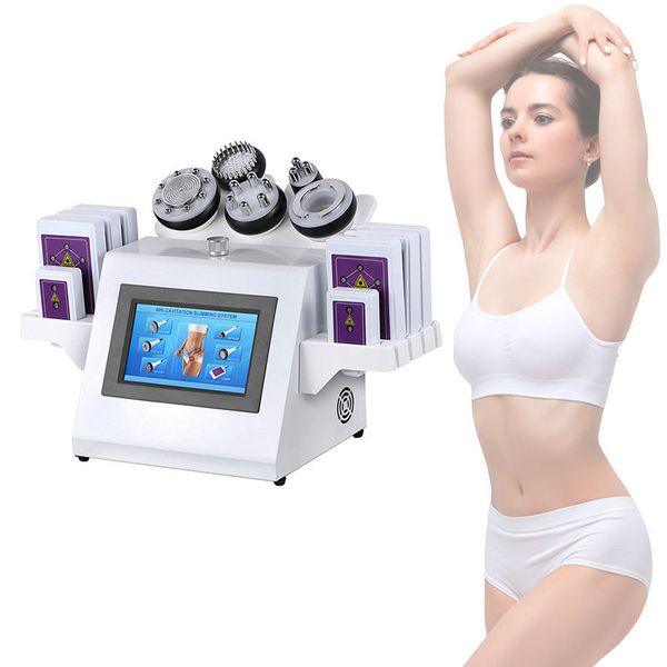 Cavitação a laser RF 6in1 Máquina de emagrecimento 80k Ultrassonic Radiofrequency Lipolaser Vacuum Scort Skin Cuidado Rejuvenescimento Receba o aperto do corpo Aperto