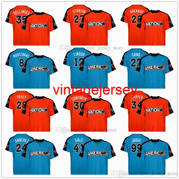 2017th All-Star Game Baseball Jerseys Stitched Sale Miller Sanchez Stanton Posey Conforto Harper Blackmon Correa 12 Lindor 35 Bellinger 99