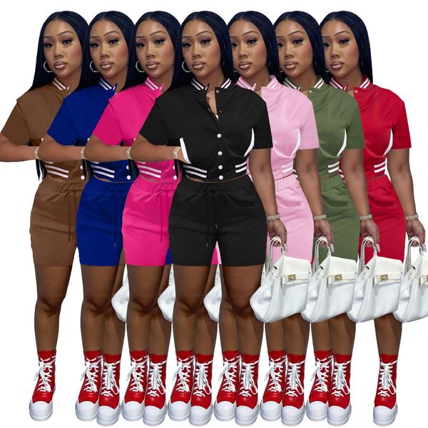 Desinger Women Tute 2023 Short Sets Summer Two Piece Pants Joggers Set Lady Varsity Jacket Pantaloncini Stripe Baseball Outfits